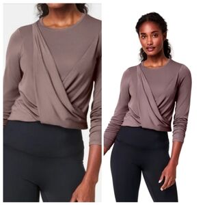 SPANX Better Base Long Sleeve Wrap Top Brown Taupe Size Medium